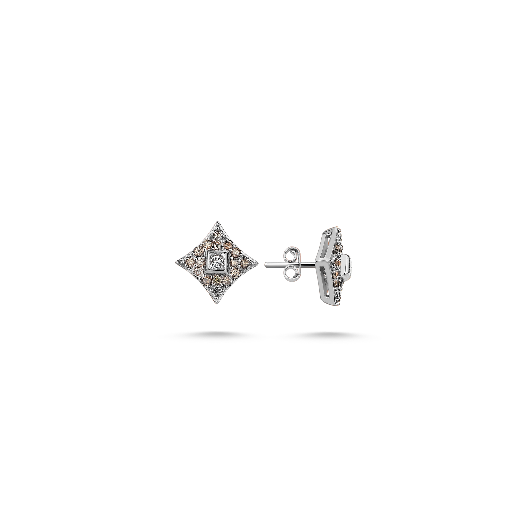 Brown Diamond Star Stud Earring White Gold