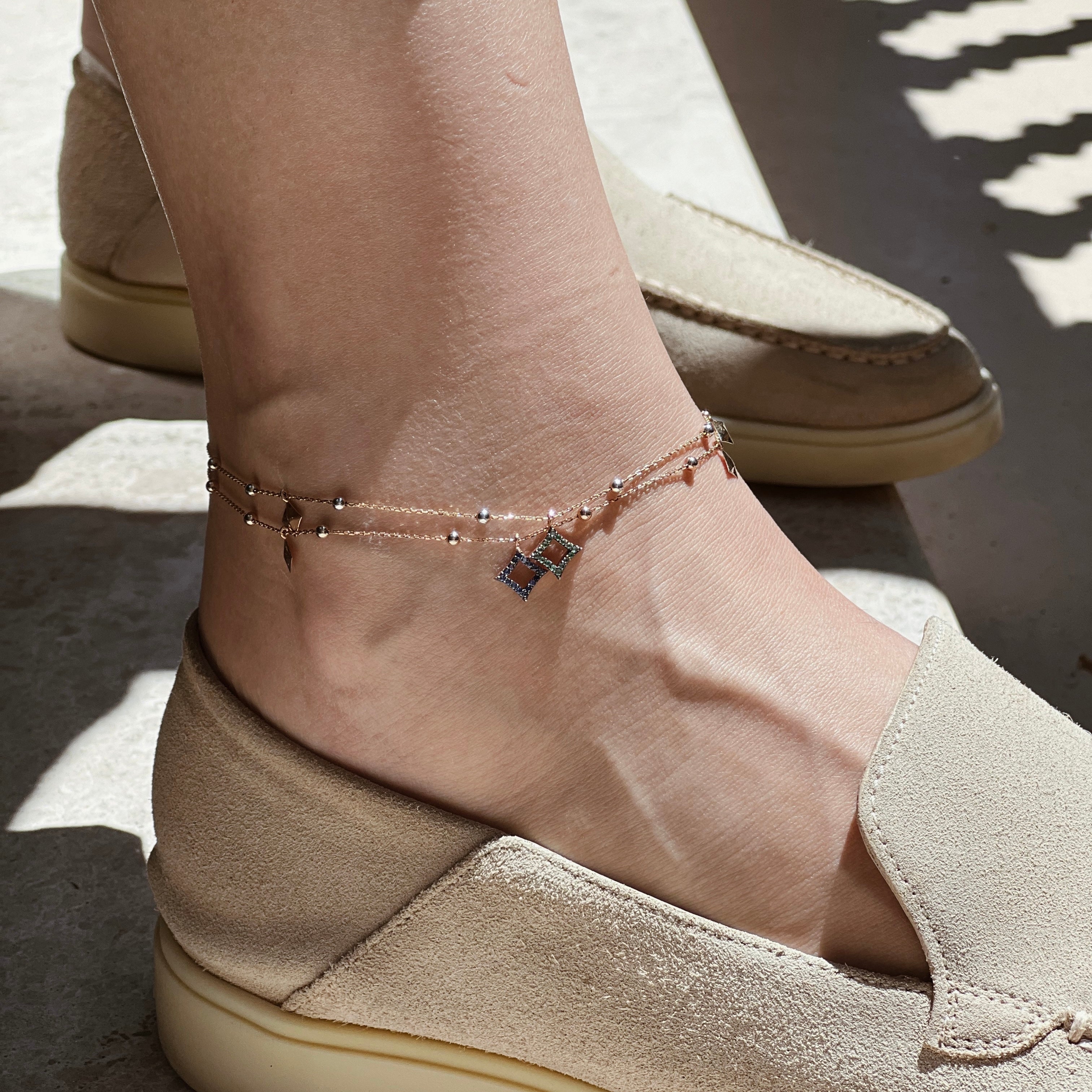 Multi Star Blue Anklet Rose Gold