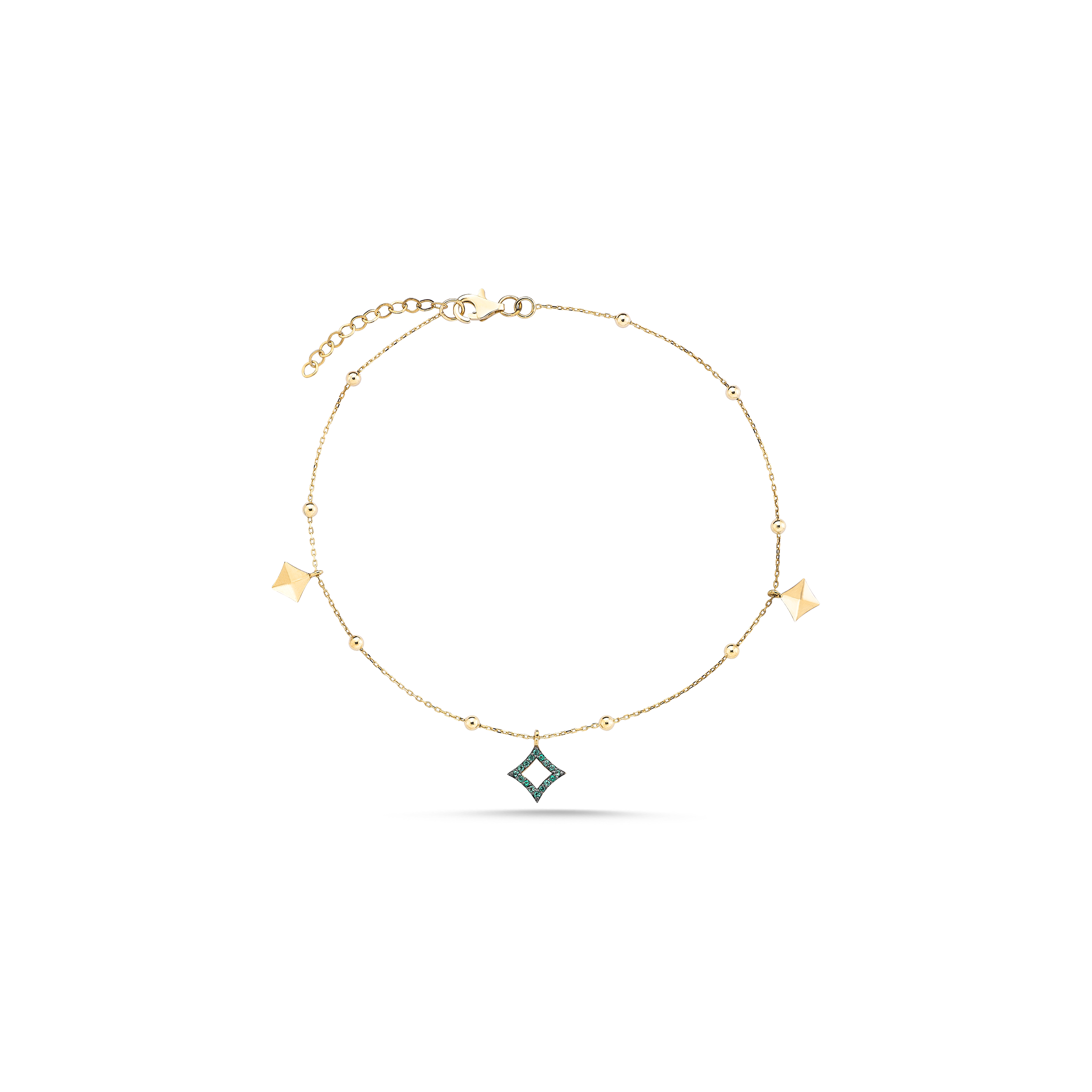 Multi Star Green Anklet Yellow Gold