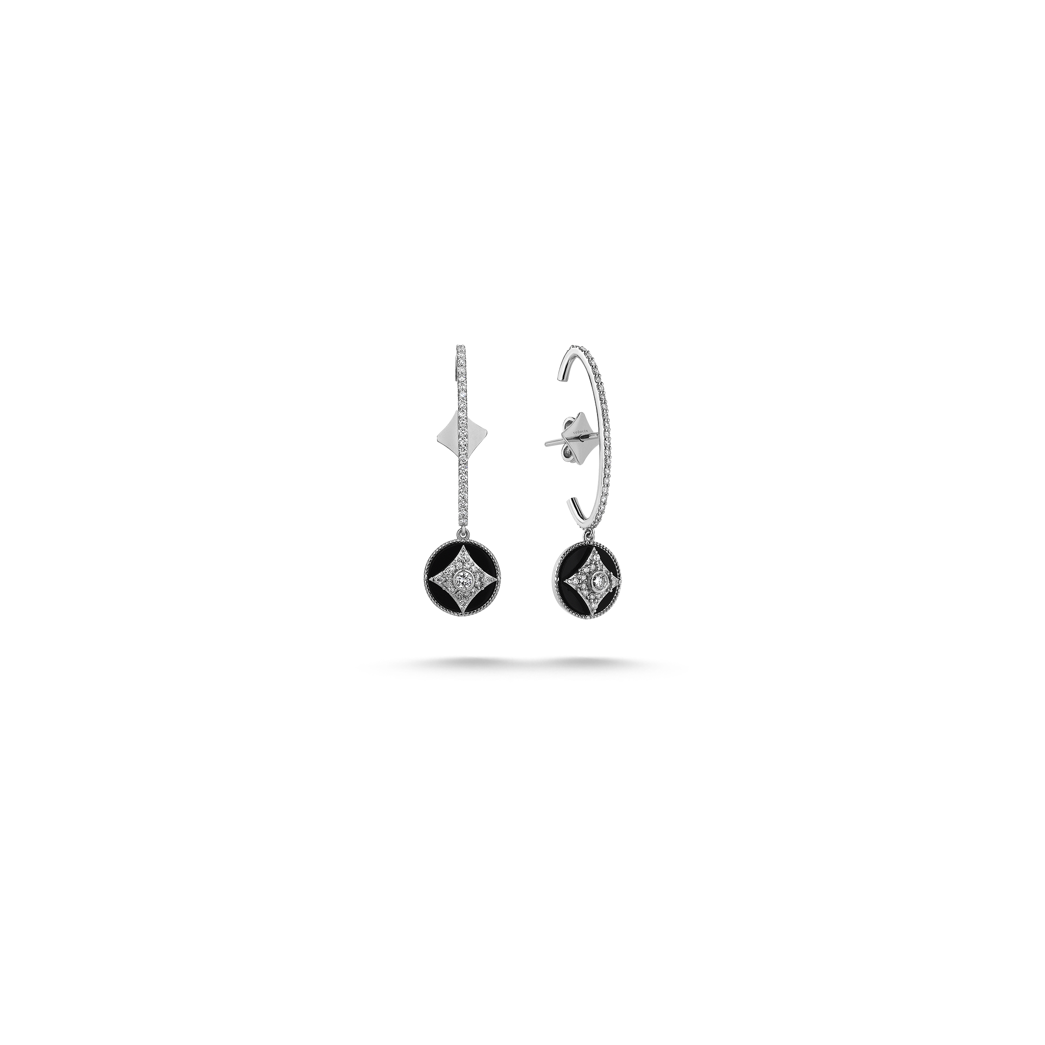 Harmony Onyx Diamond Star Earring White Gold