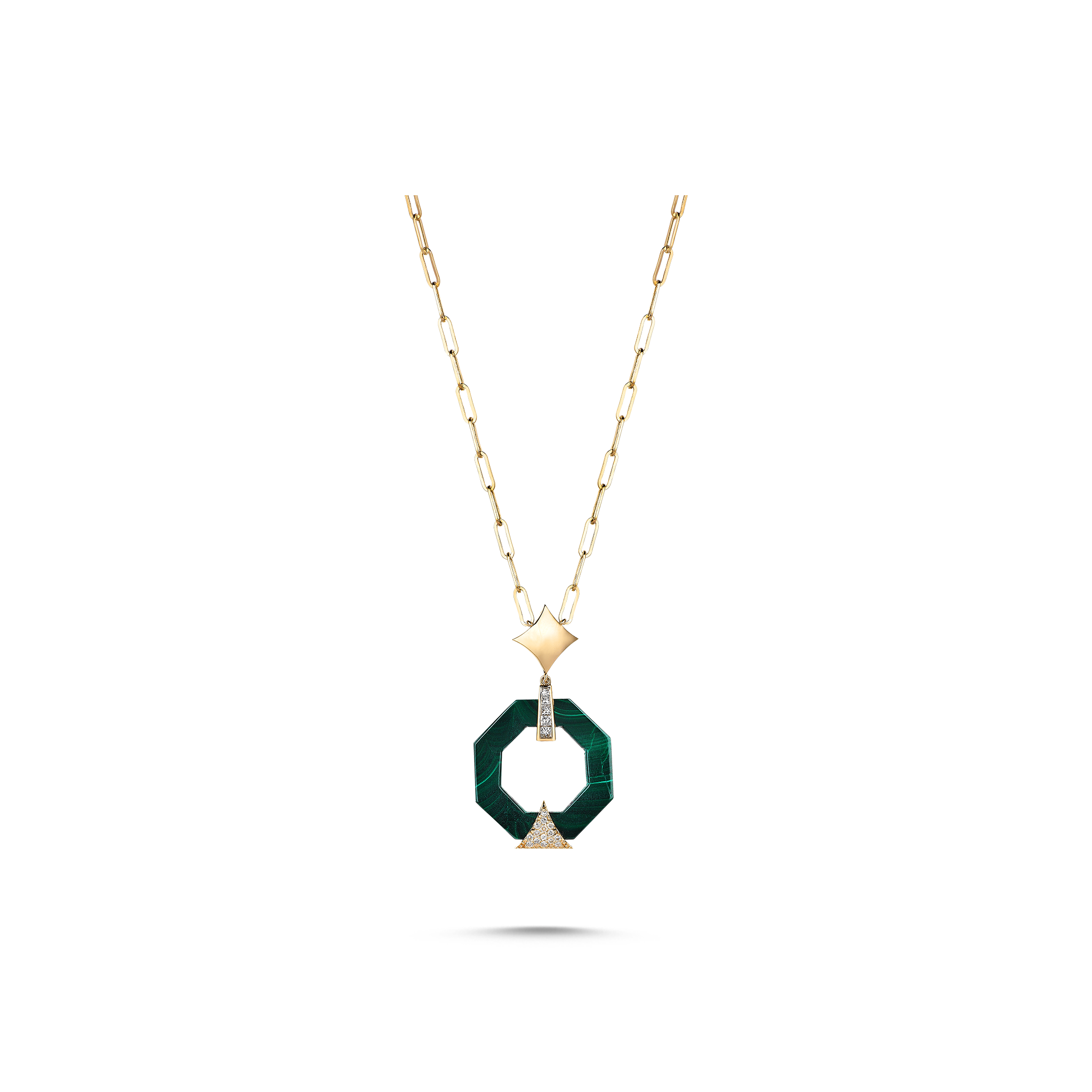 Orbit Malachite Necklace Yellow Gold