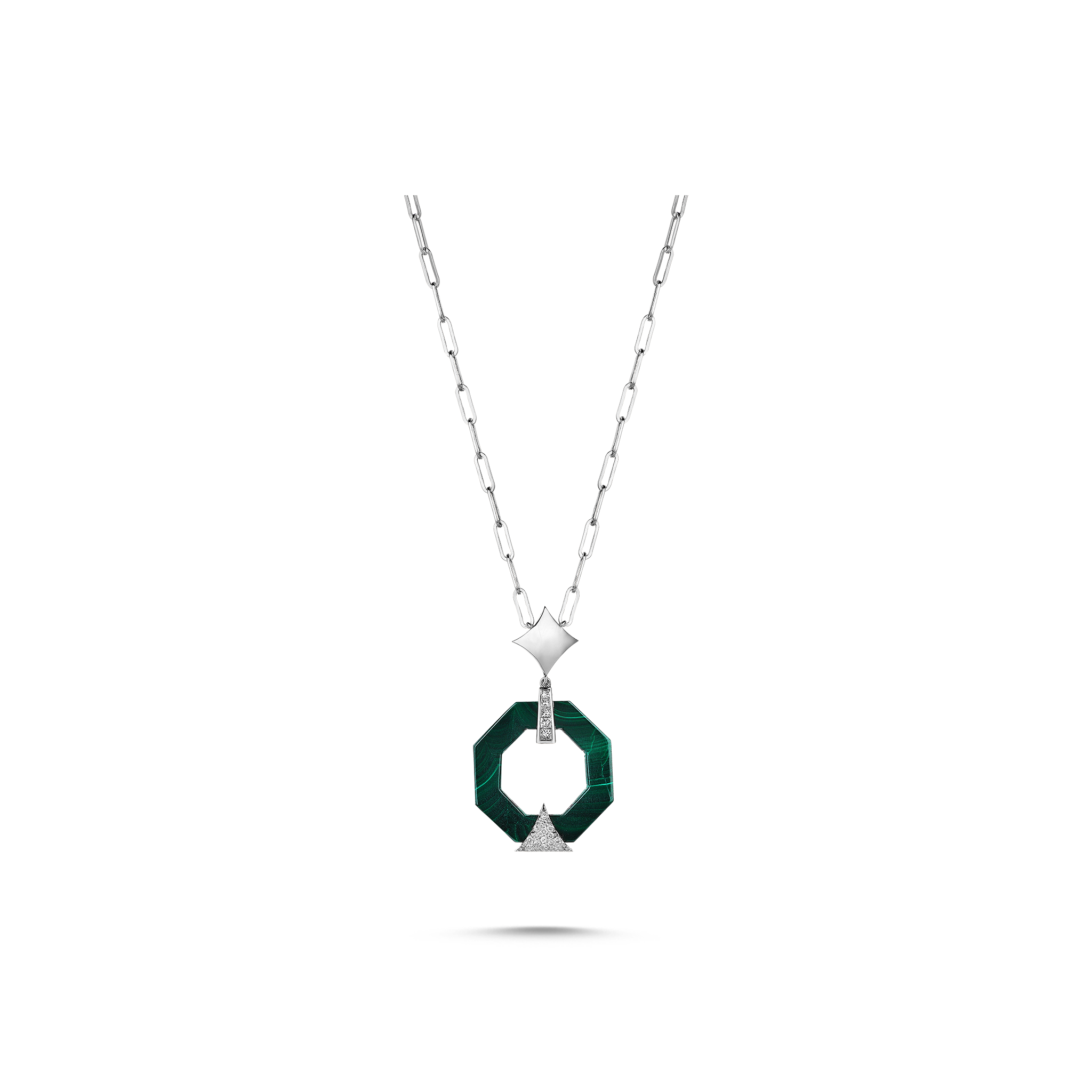 Orbit Malachite Necklace White Gold