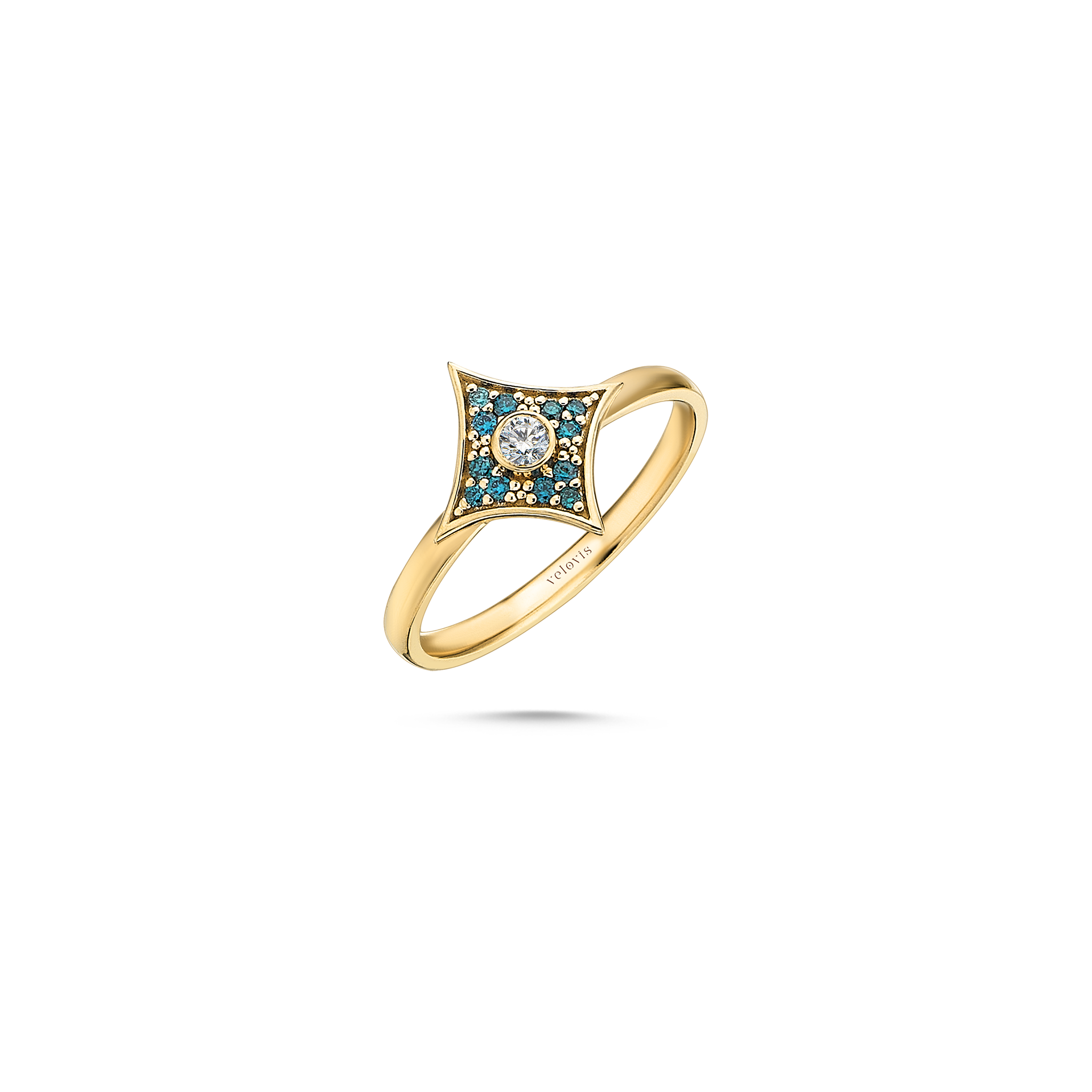 Solitary Blue Star Ring Yellow Gold