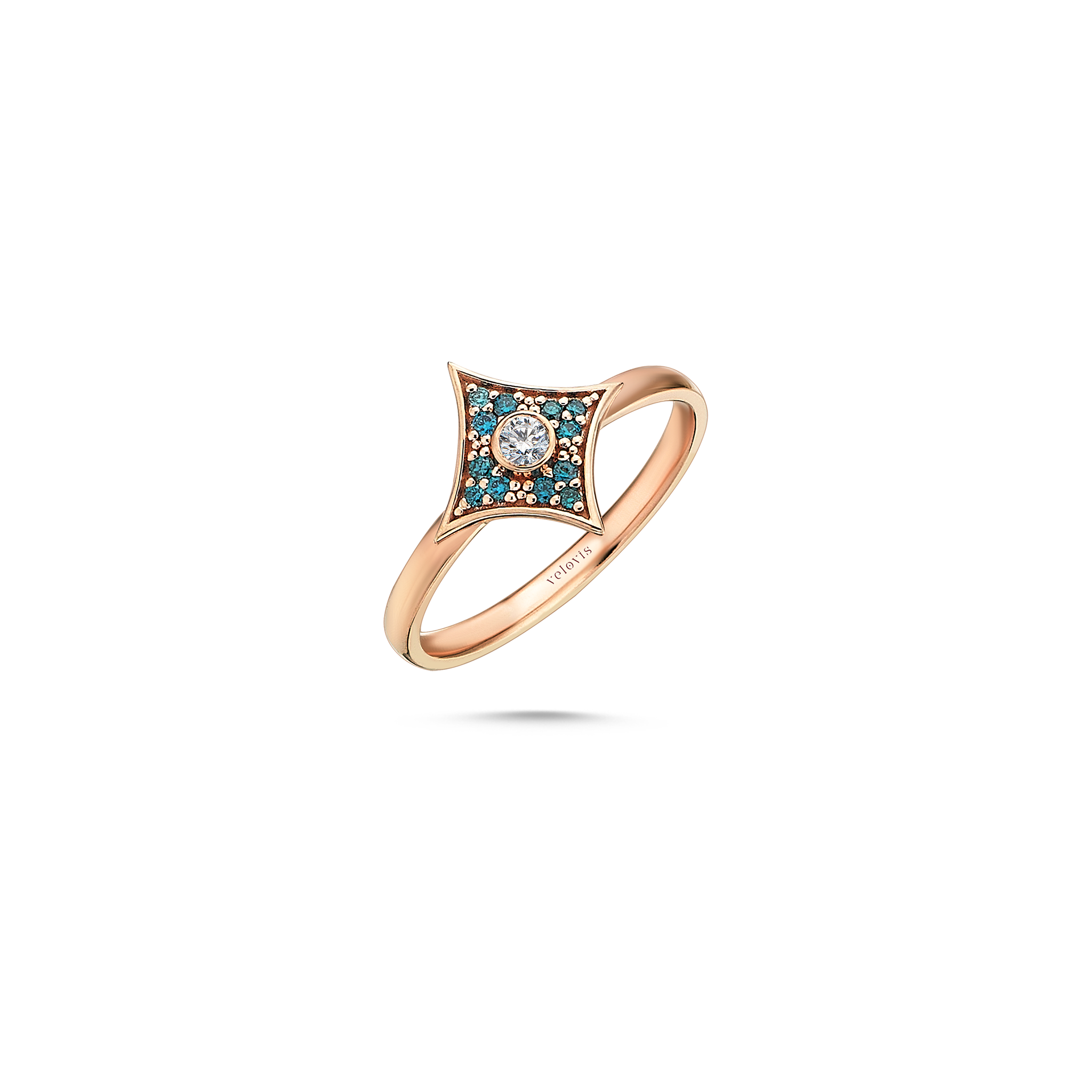 Solitary Blue Star Ring Rose Gold