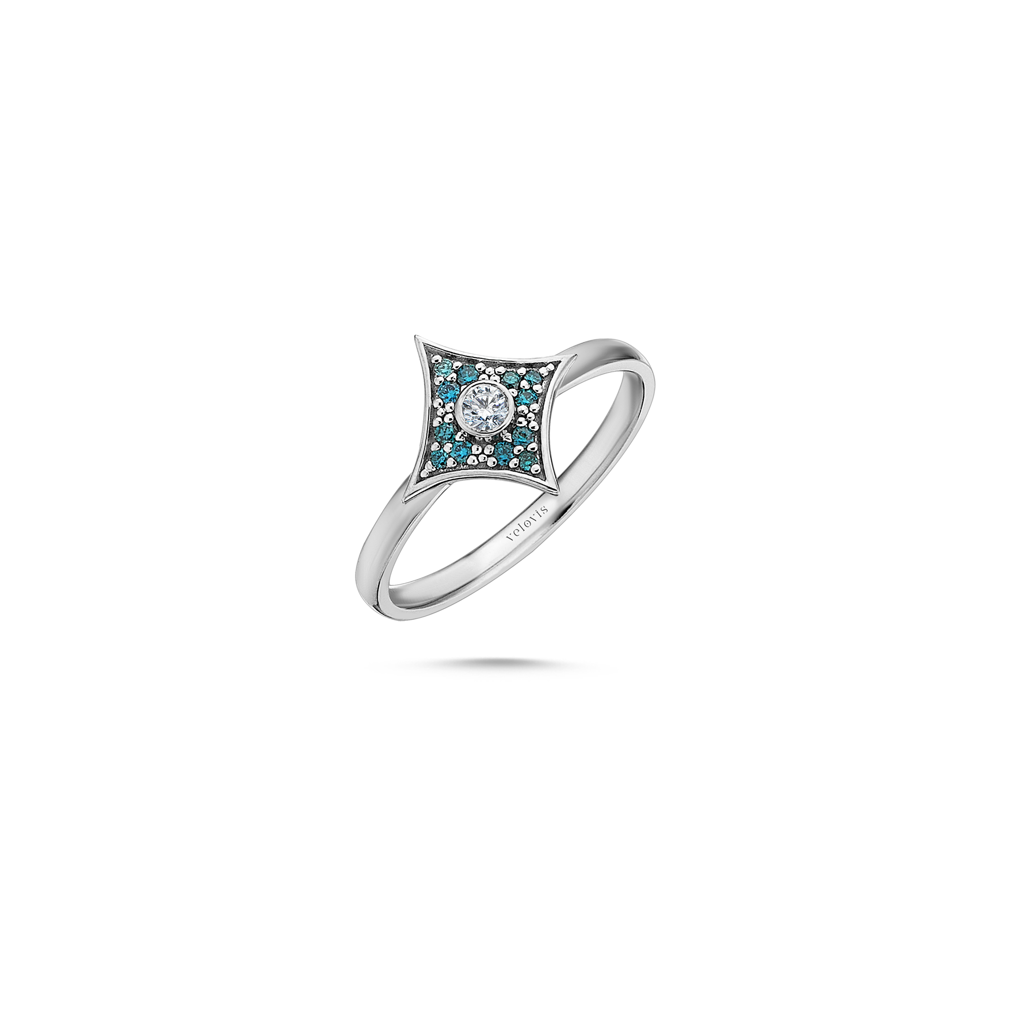 Solitary Blue Star Ring White Gold