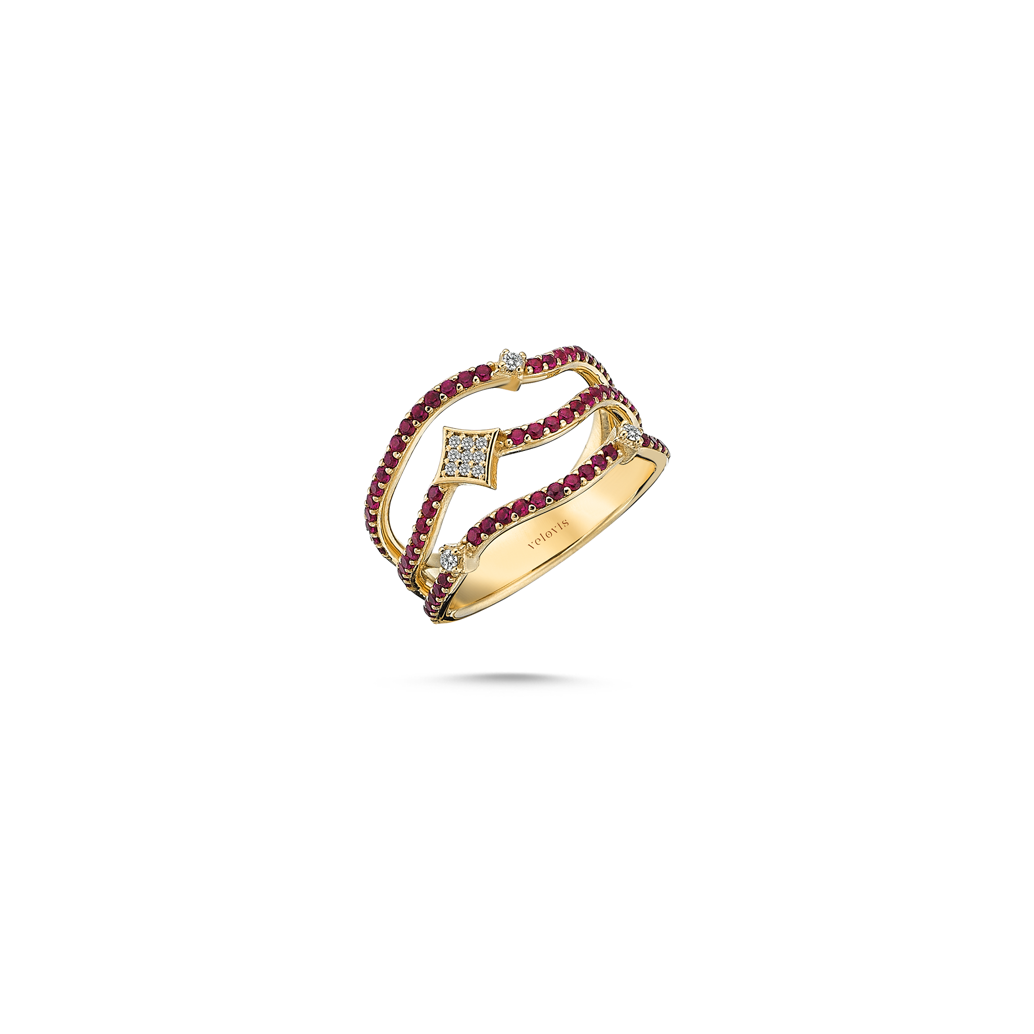 Curved Ruby Ring Yellow Gold